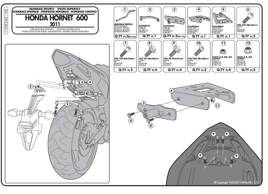 KAPPA STELAŻ KUFRA CENTRALNEGO HONDA CB 600 HORNET (11-13), CBR 600F (11-13) ( BEZ PŁYTY ) – zdjęcie 2