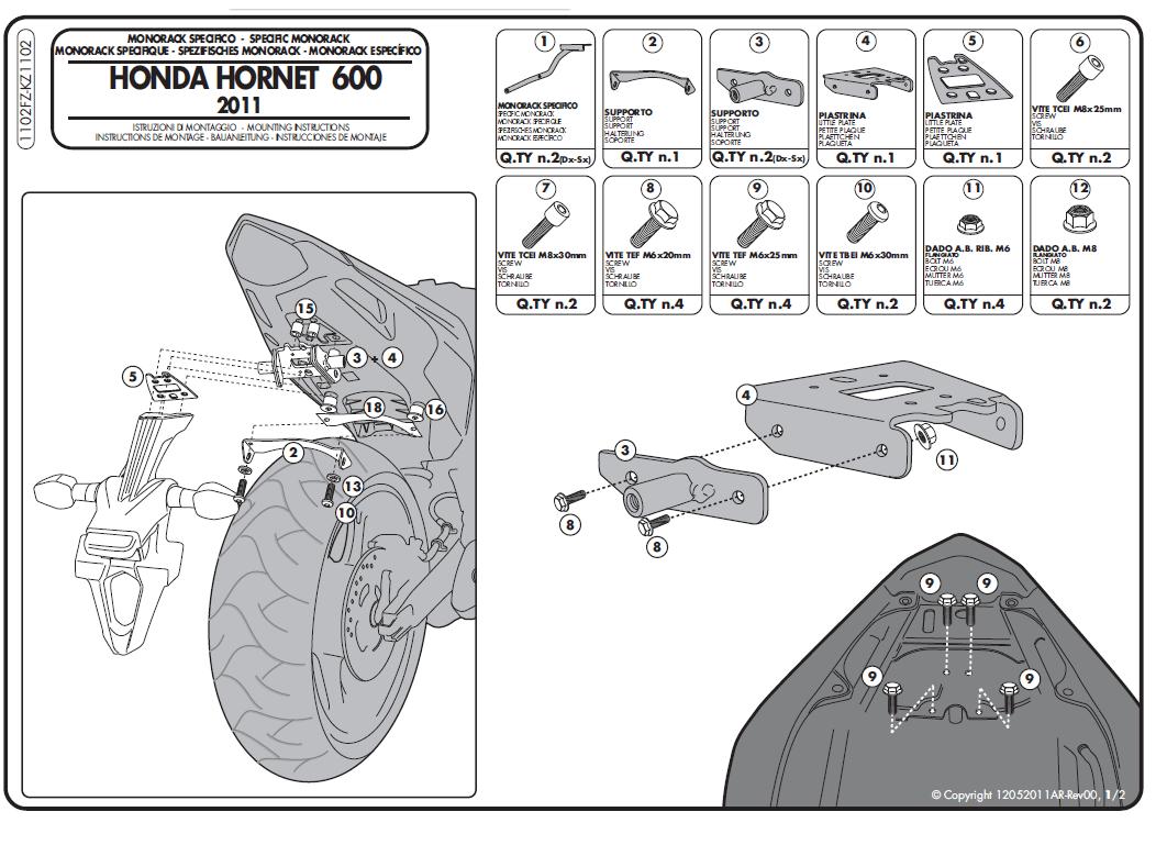 KAPPA STELAŻ KUFRA CENTRALNEGO HONDA CB 600 HORNET (11-13), CBR 600F (11-13) ( BEZ PŁYTY ) – zdjęcie 2