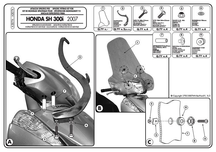 GIVI MOCOWANIE SZYBY HONDA SH 300'07