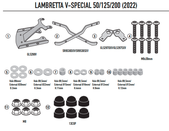 GIVI STELAŻ KUFRA CENTRALNEGO MONOLOCK (BEZ PŁYTY) - LABMRETTA V-Special 50-125-200 (22)