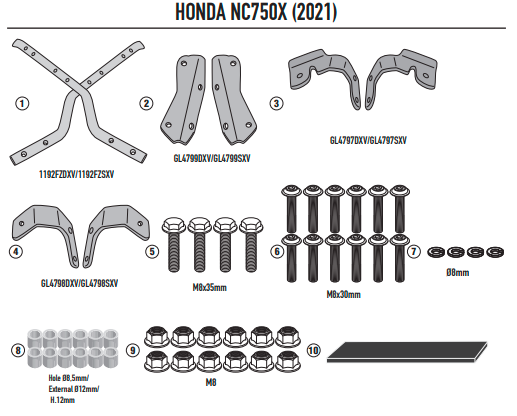 GIVI STELAŻ KUFRA CENTRALNEGO (BEZ PŁYTY) - HONDA NC750X (21 > 24)