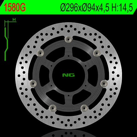 NG TARCZA HAMULCOWA PRZÓD HONDA CB 600F/S HORNET ABS 07-13, CBR 600F ABS 11-13 (296X94X4,5) (6X6,5) (ŚRODEK ALUMINIOWY) - ZASTĘPUJE NG1289