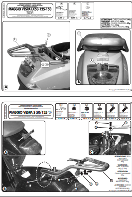 GIVI STELAŻ KUFRA CENTRALNEGO MONOLOCK (BEZ PŁYTY) - PIAGIO VESPA LX 50-125-150 (05 > 14)