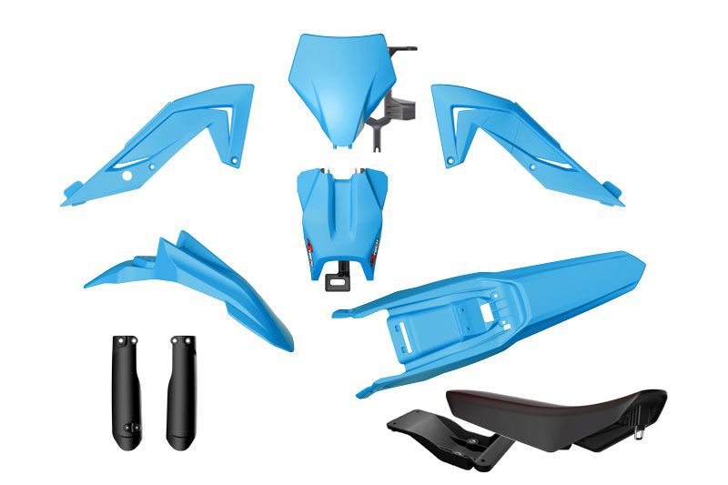 RACETECH (RTECH) KOMPLET PLASTIKÓW Z OSŁONAMI TELESKOPÓW I SIEDZENIEM TALARIA STING MX4 / MX5 / TL 4000 / 5500 '23-'25 KOLOR JASNY NIEBIESKI / CZARNY