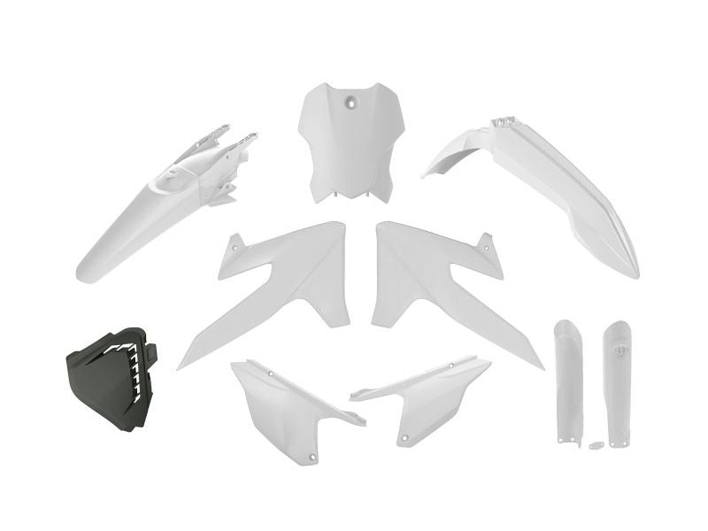 RACETECH (RTECH) KOMPLET PLASTIKÓW Z OSŁONAMI TELESKOPÓW TRIUMPH TF 250 X '24-'26, TF 450 RC '25-'26 KOLOR BIAŁY