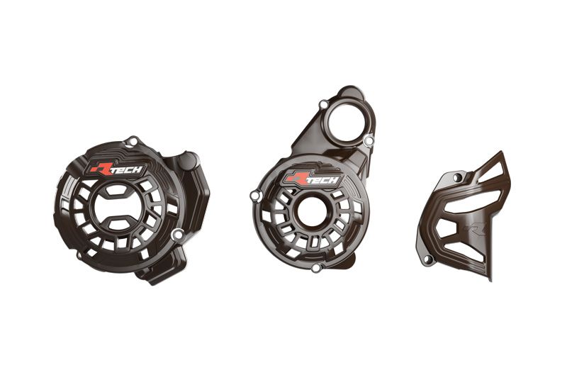 RACETECH (RTECH) OSŁONA POKRYWY SPRZĘGŁA, ALTERNATORA I ZĘBATKI ZDAWCZEJ (KOMPLET) KOVE 800 X PRO / RALLY '24-'25 KOLOR CZARNY