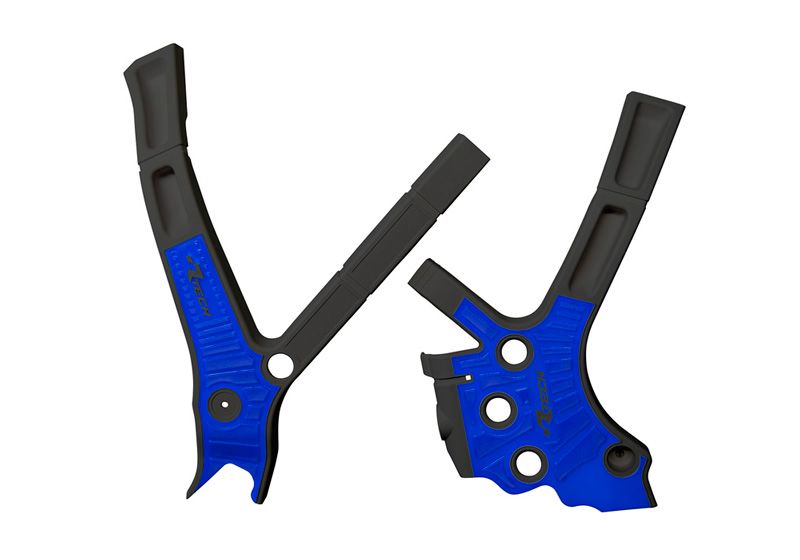 RACETECH (RTECH) OSŁONY RAMY (KOMPLET) BI-MATERIAL SUPER GRIP YAMAHA YZ 125 / 250 '05-'24, FANTIC XE / XX 125 / 250 / 300 '21-'24 KOLOR CZARNY / NIEBIESKI