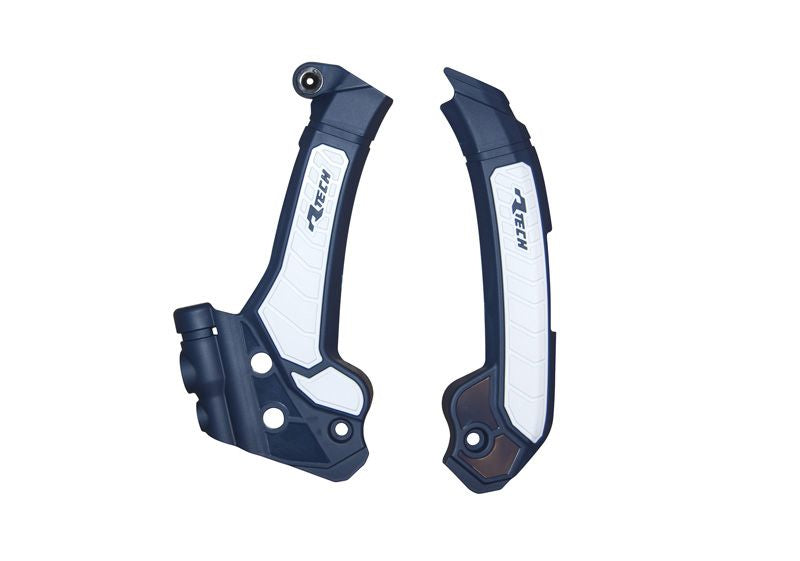 RACETECH (RTECH) OSŁONY RAMY (KOMPLET) BI-MATERIAL SUPER GRIP HUSQVARNA FC 250 / 450 '22-23, FS 450 '23-24, TC / FC 125 / 250 / 300 / 350 / 450 '23-24, TE 125 / 250 / 300 / 350 / 450 / 501 '24, TX 300 / 350 / 450 '23-24 KOLOR NIEBIESKI/CZARNY