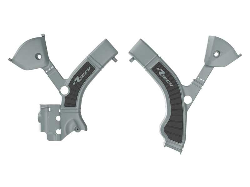 RACETECH (RTECH) OSŁONY RAMY (KOMPLET) BI-MATERIAL SUPER GRIP TRIUMPH TF 250 X / 450 RC '24-'26 KOLOR SZARY / CZARNY