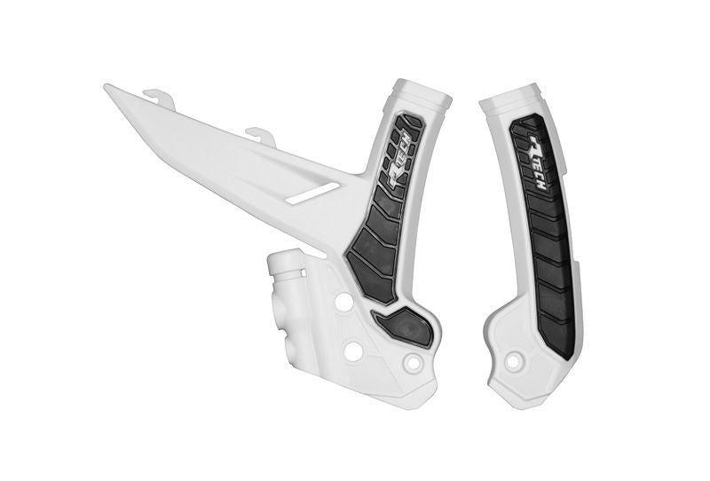 RACETECH (RTECH) OSŁONY RAMY (KOMPLET) BI-MATERIAL SUPER GRIP KTM EXC / EXCF 150 / 250 / 300 / 450 / 500 '24, SX 250 / 300 '23-24, SXF 250 / 350 / 450 '23-24, XC / XCF 125 / 250 / 300 / 350 / 450 '23-24 KOLOR BIAŁY / CZARNY
