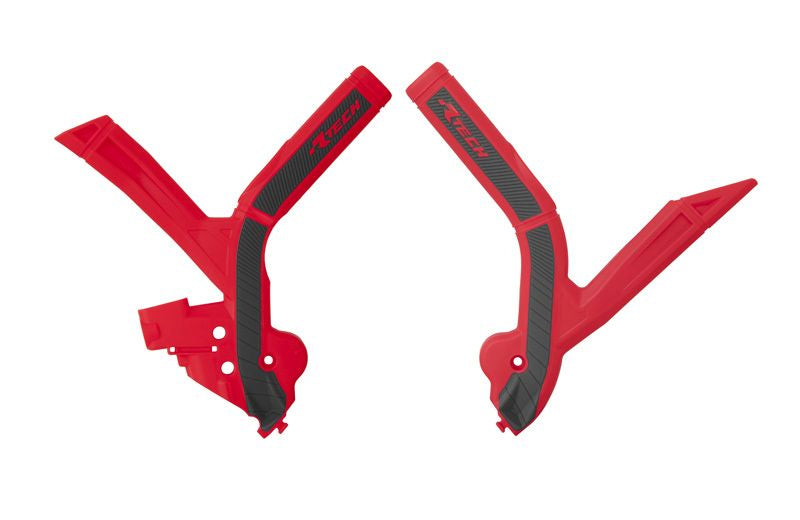 RACETECH (RTECH) OSŁONY RAMY (KOMPLET) BI-MATERIAL SUPER GRIP BETA RR 250 / 300 / 350 / 390 / 430 / 480 '24, KOLOR CZERWONY / CZARNY