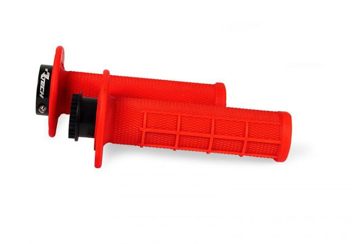 RACETECH (RTECH) MANETKI R20 LOCK-ON (22+25MM) KOLOR CZERWONY NEON (HALF WAFFLE) + 3 ADAPTERY ROLGAZU DO MOTOCYKLI BETA