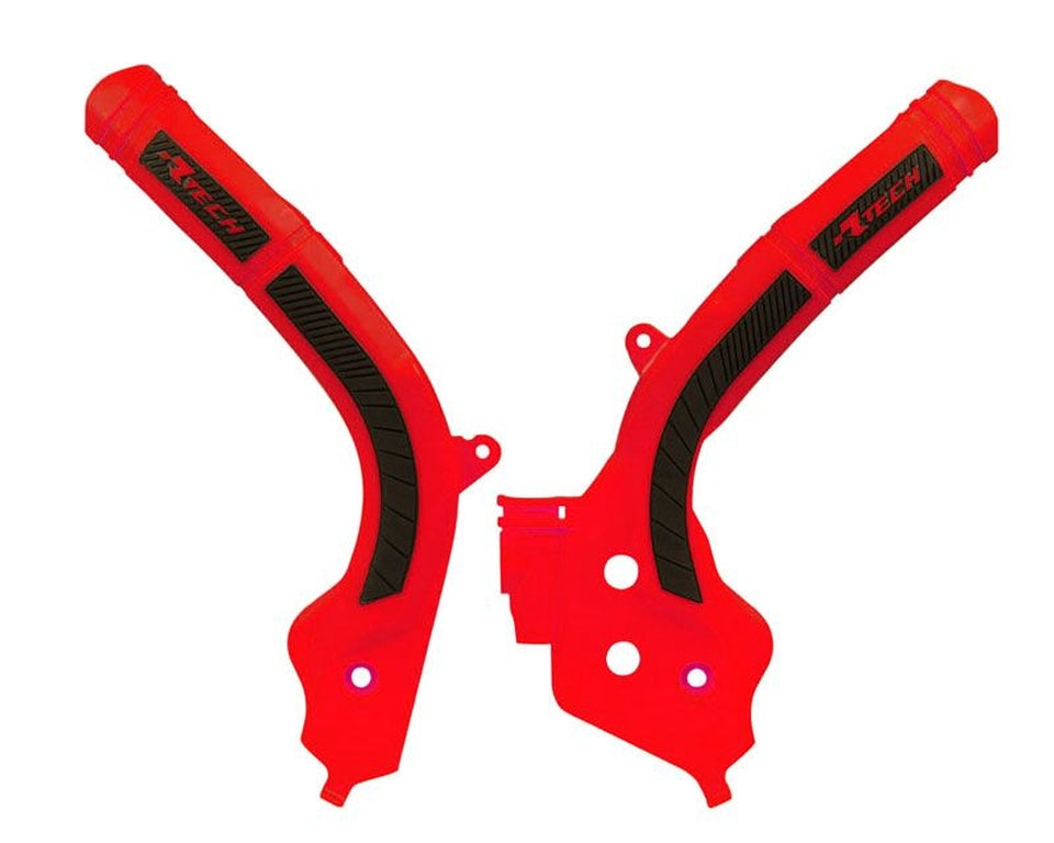 RACETECH (RTECH) OSŁONY RAMY (KOMPLET) BI-MATERIAL SUPER GRIP GAS GAS MC/MC-F/EC/EC-F 125/250/300/350/450 '21 KOLOR CZERWONY CZARNY