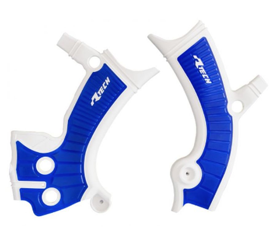 RACETECH (RTECH) OSŁONY RAMY (KOMPLET) BI-MATERIAL SUPER GRIP YAMAHA YZF 250 '19-21, YZ-FX 250 '20-21, YZF 450 '18-21, YZ-FX 450 '19-21, WRF 250 '20-21, WRF 450 '19-21 KOLOR BIAŁY NIEBIESKI - WYPRZEDAŻ