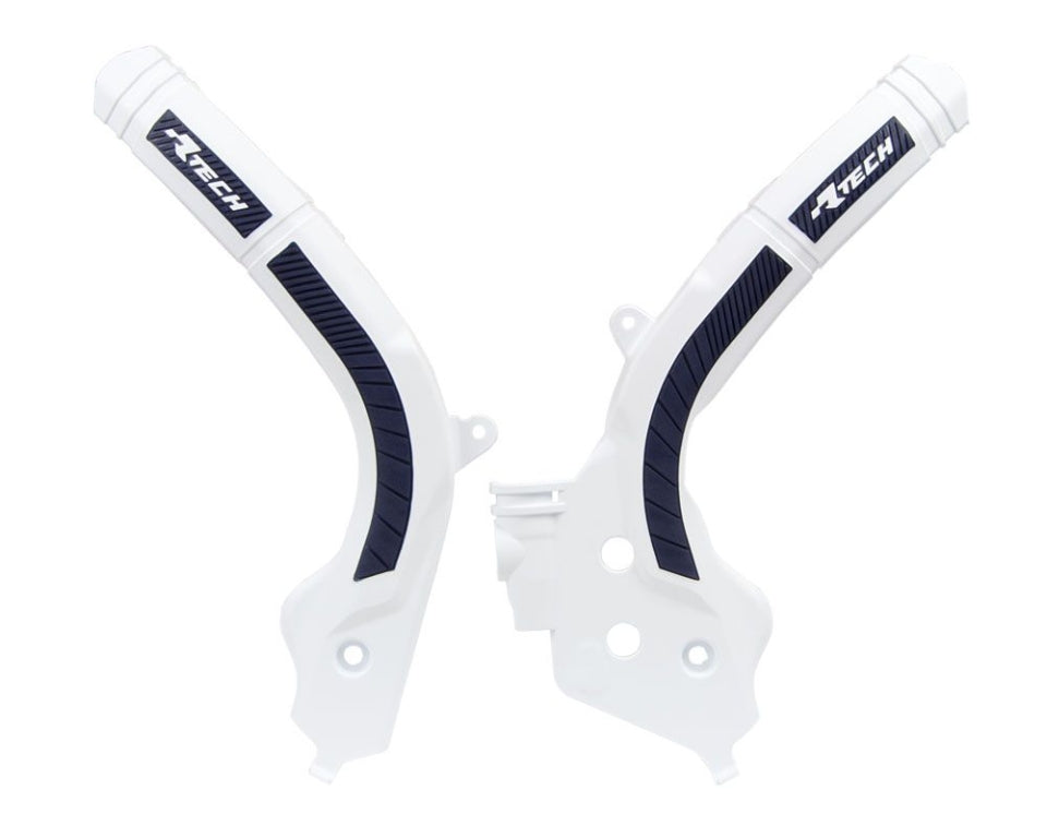 RACETECH (RTECH) OSŁONY RAMY (KOMPLET) BI-MATERIAL SUPER GRIP KTM SX 125/150 '16-18, SX 250 '17-18, EXC/EXCF 250/350/450 '17-19, SXF 250/350/450 '16-18 KOLOR BIAŁY CZARNY