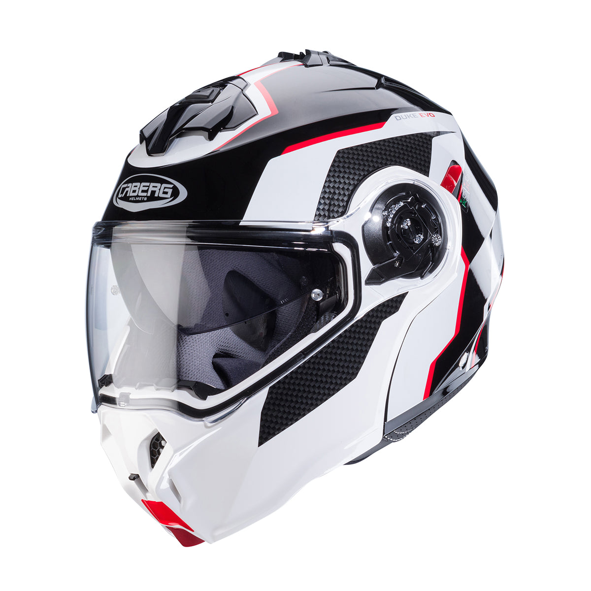CABERG PROMOCJA KASK SZCZĘKOWY FLIP-UP MODEL DUKE EVO MOVE KOLOR CZARNY/BIAŁY/CZERWONY (PINLOCK W ZESTAWIE) – zdjęcie 2