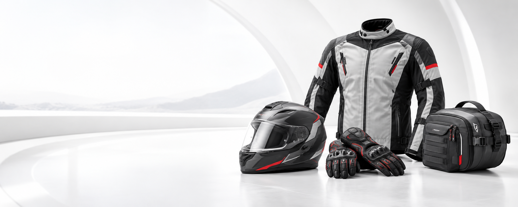 Kask, kurtka, rękawice i bagaż motocyklowy